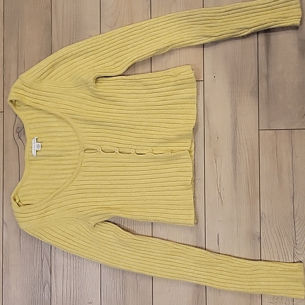 American Eagle Yellow Green Cropped Sweater Cardigan - Size Medium
